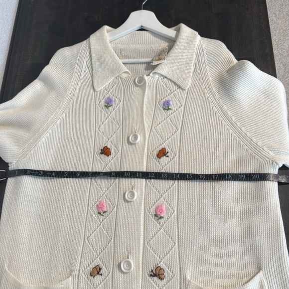 Vintage Knit Fashion Inc. Long Line Big Button Cardigan Floral Butterfly Size XL - Picture 10 of 11